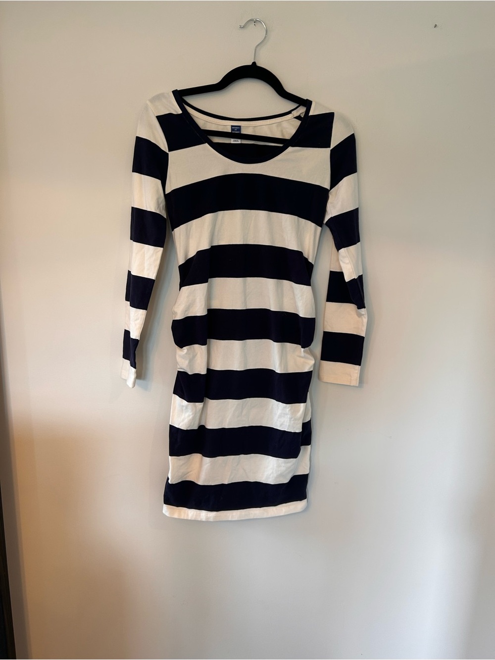 Maternity Navy and White Striped Long-Sleeve Dress